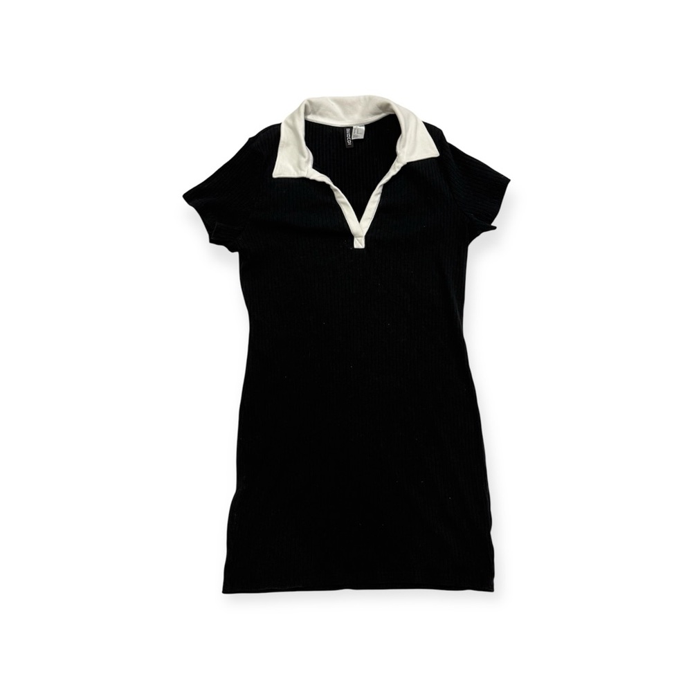 H&M+ Black & White Collared Ribbed Dress